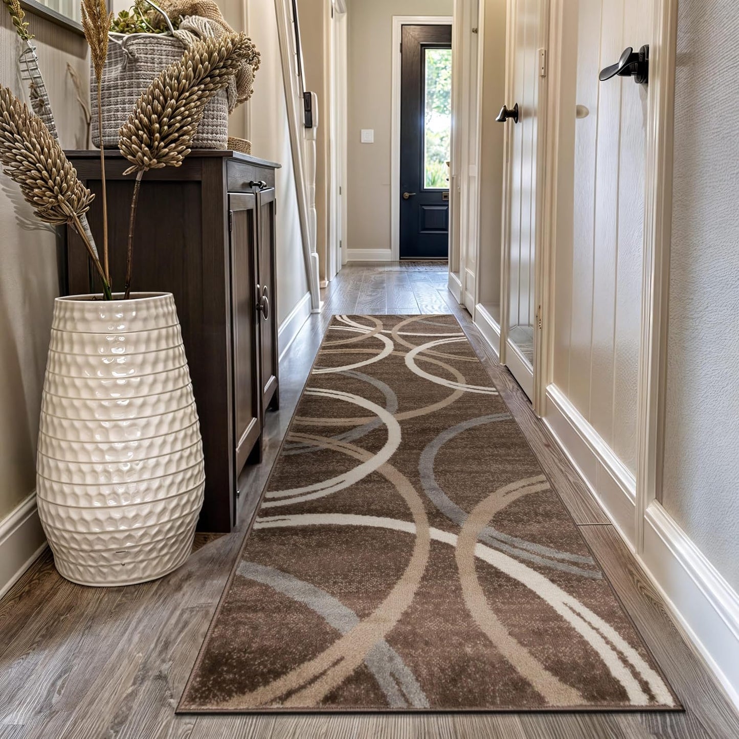 Rugshop Modern Wavy Circles Design Runner Rug 2'7" x 10' Brown