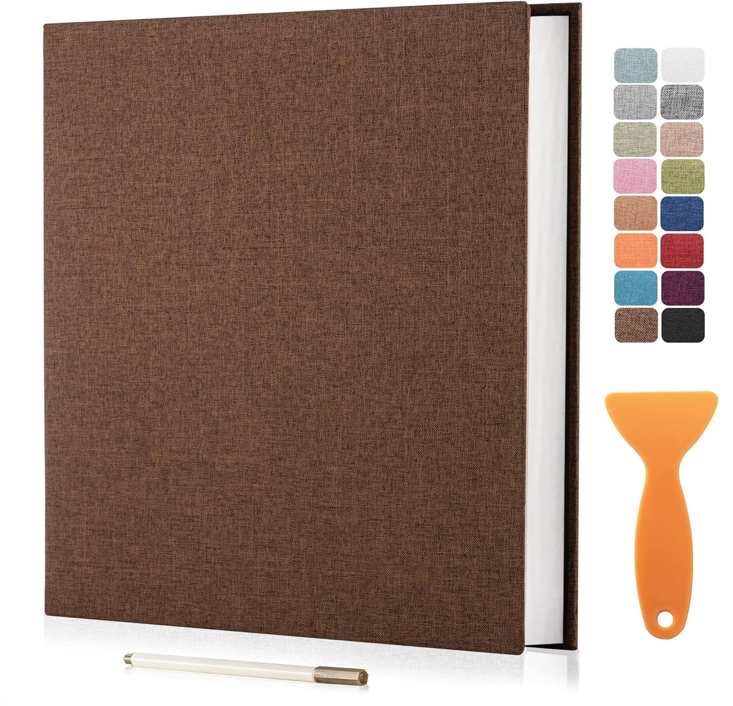 Large Photo Album Self Adhesive Scrapbook Album for 4×6 8×10 Pictures DIY Magnetic Linen Cover Album 40 Pages for Family Wedding Gifts with Metal Pen and Plastic Board