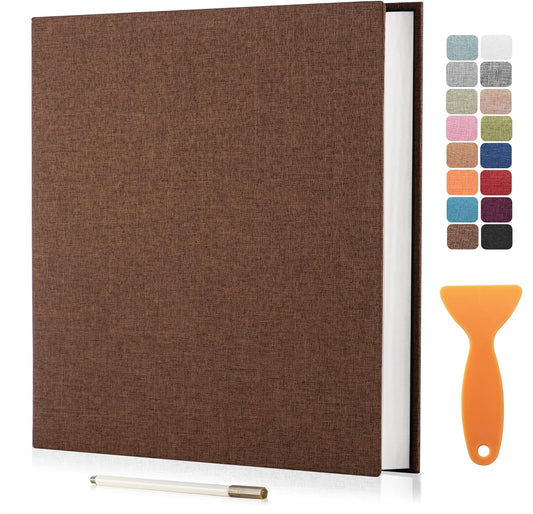Large Photo Album Self Adhesive Scrapbook Album for 4×6 5×7 8×10 Pictures DIY Magnetic Linen Cover Album 40 Pages for Family Wedding Gifts with Metal Pen and Plastic Board