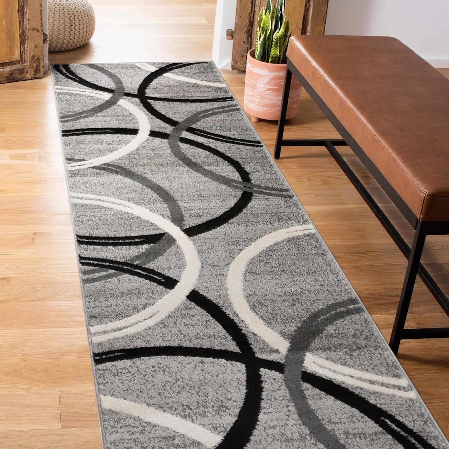 Rugshop Modern Wavy Circles Design Runner Rug 2'7" x 6' Gray