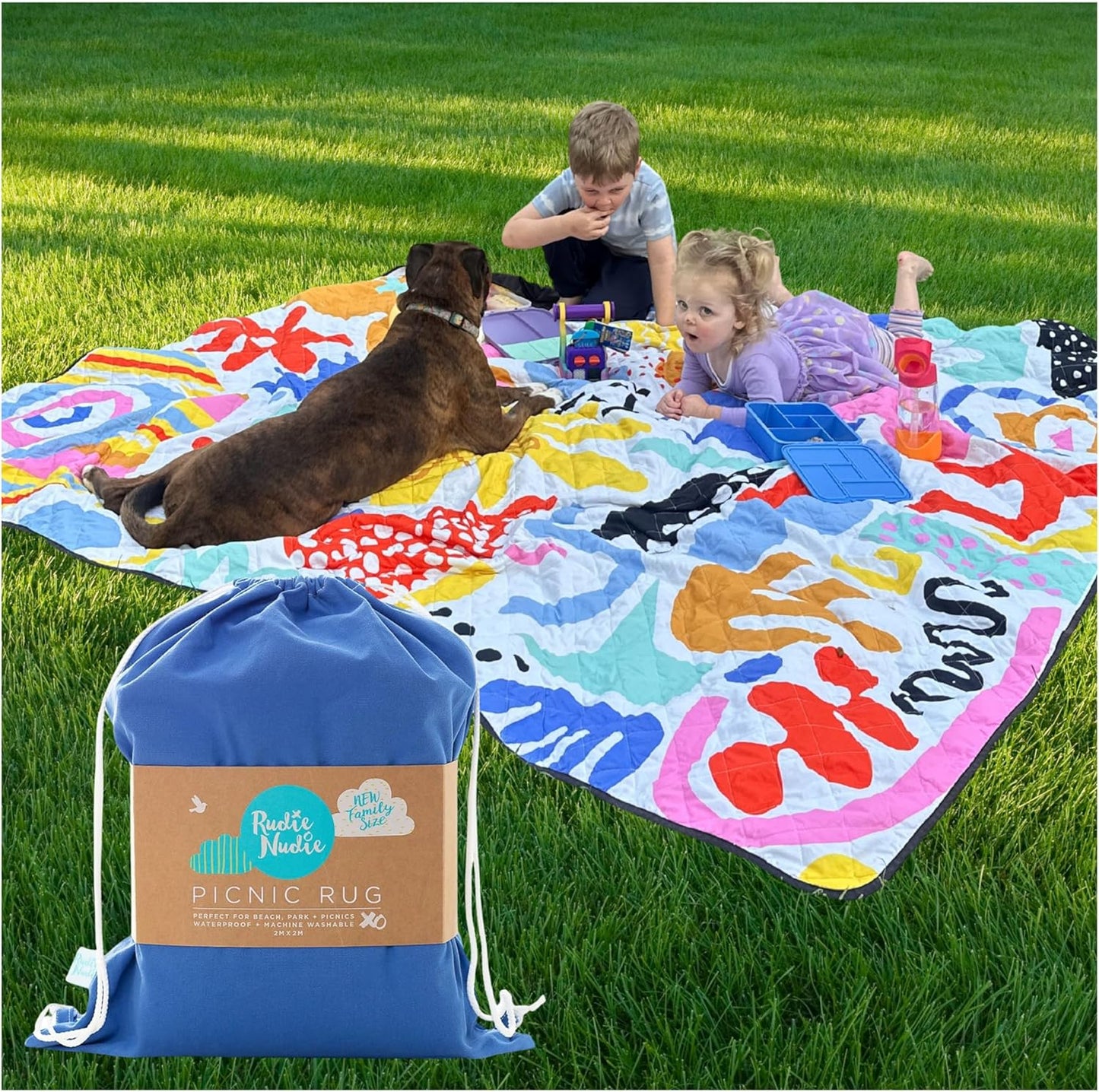 Jumbo Picnic Rug, Large Picnic Mat, 6'7" x 6'7", Outdoor Waterproof Picnic Blanket Beach Mat, Foldable & Waterproof, Picnic Blankets Ideal for Beach & Park, Outdoor Blanket, Pop Pip Pow