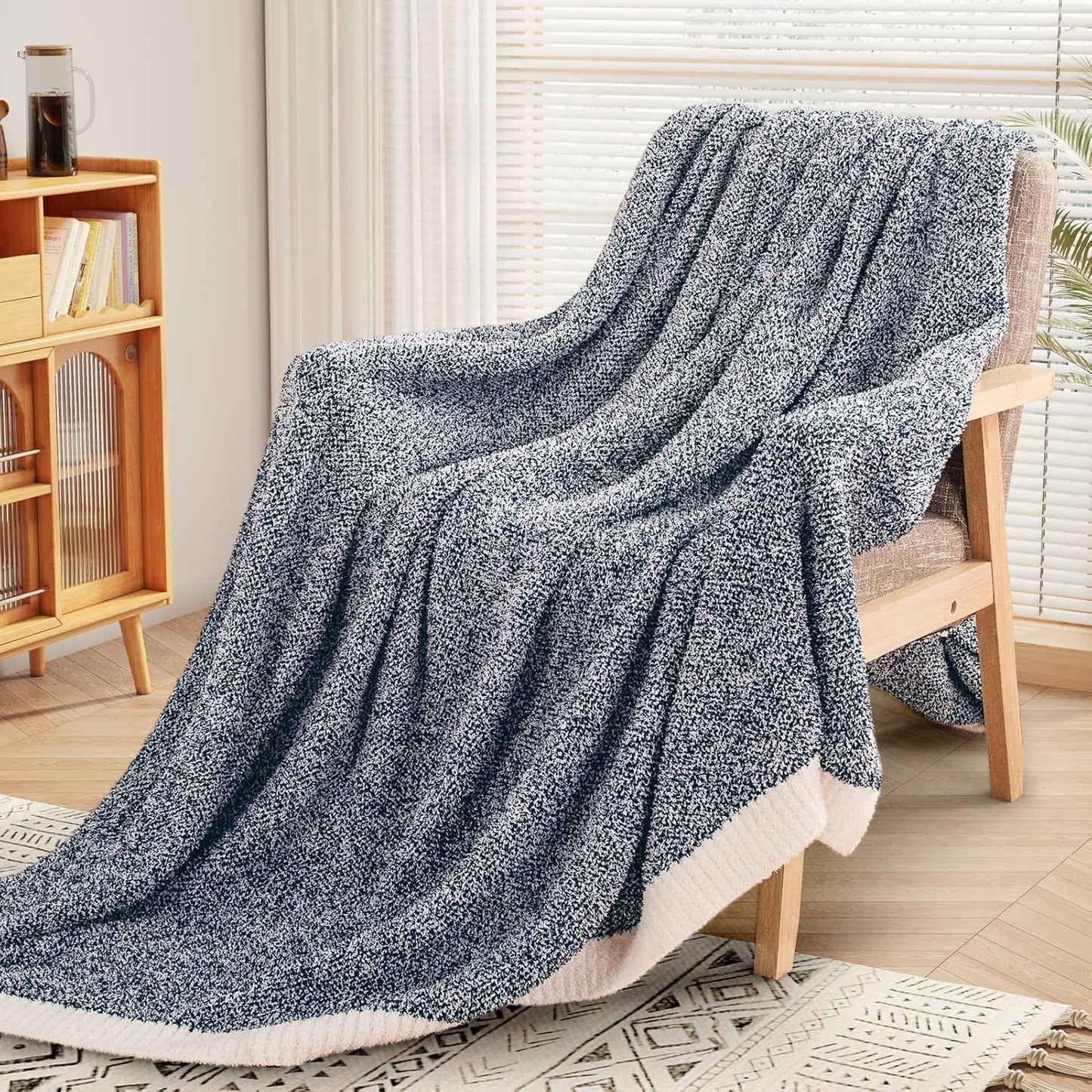 NEXHOME PRO Twin Size Soft Throw Blankets for Couch, Cozy Blankets Reversible Warm Knit Blanket for Women, Fuzzy Plush Lightweight Throws for Sofa, Bed, Picnic, Navy 60 x 80 inches