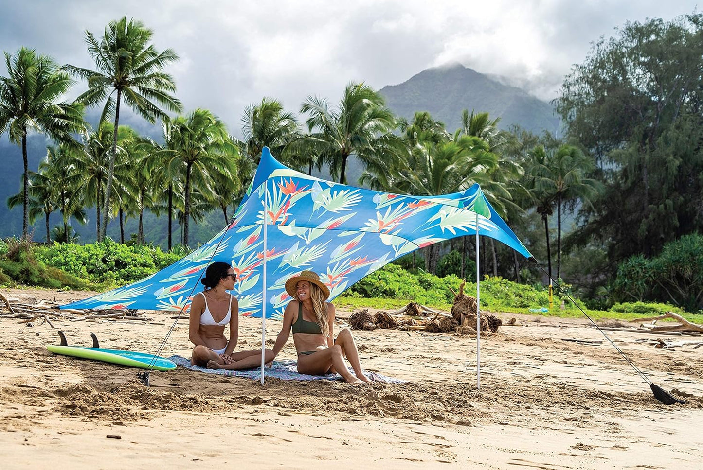 Neso Tents Beach Tent with Sand Anchor, Portable Canopy Sunshade - 7' x 7' - Patented Reinforced Corners (Tropical Floral)