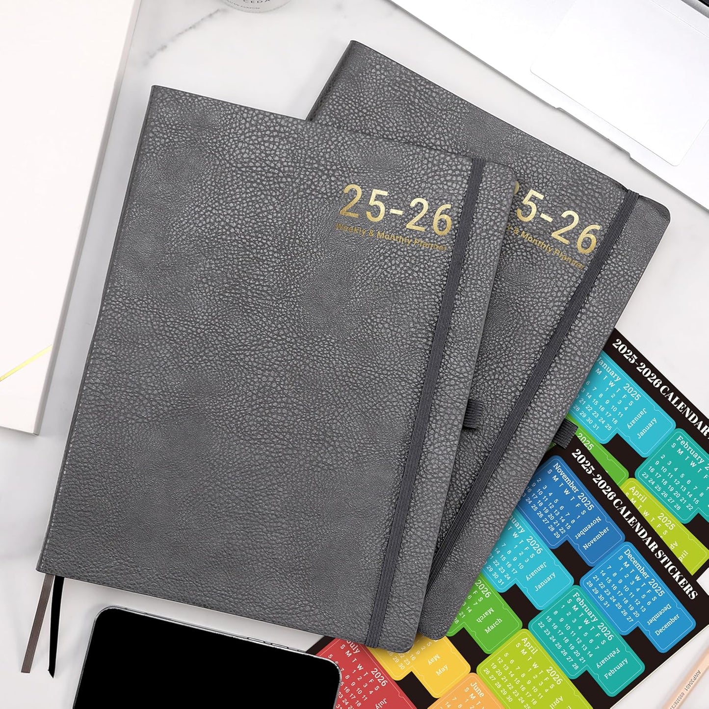 Planner 2025-2026 - 2025-2026 Planner Weekly and Monthly, Jul. 2025 - Jun. 2026, 8.5" x 11", Leather Cover Planners with Thick Paper, Back Pocket with Notes Pages - Grey