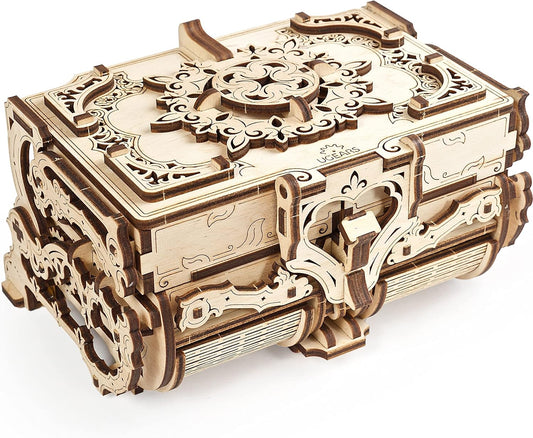 UGEARS 3D Wooden Puzzles Box - 3D Puzzle Antique Wooden Box Wooden Model Kits for Adults - Laser-Cut Mechanical Model Construction Kit