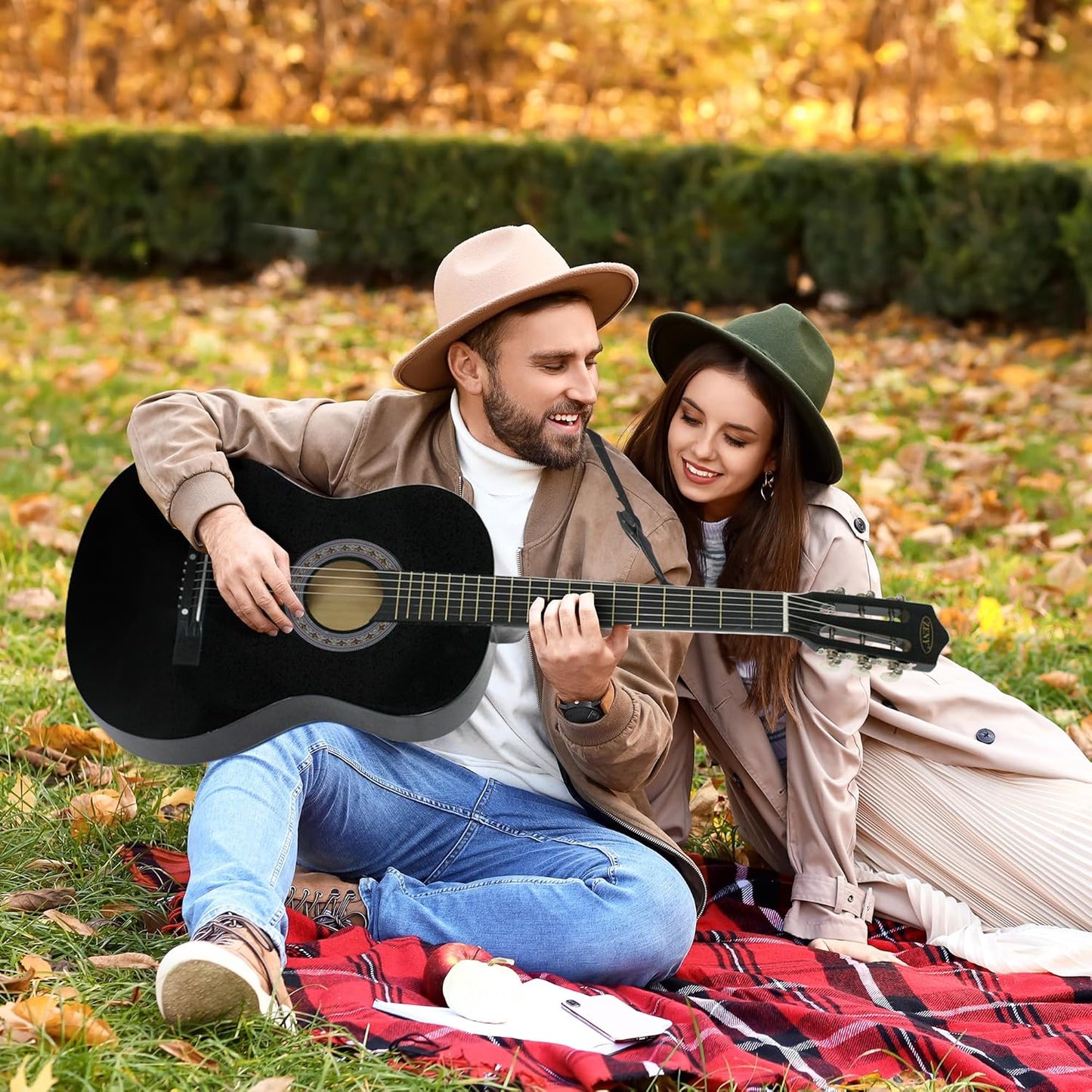 ZENY Beginners 38 inch Acoustic Guitar Package Kit for Right-handed Starters Music Lovers w/ Case, Strap, Pitch Pipe and Pick (Black)