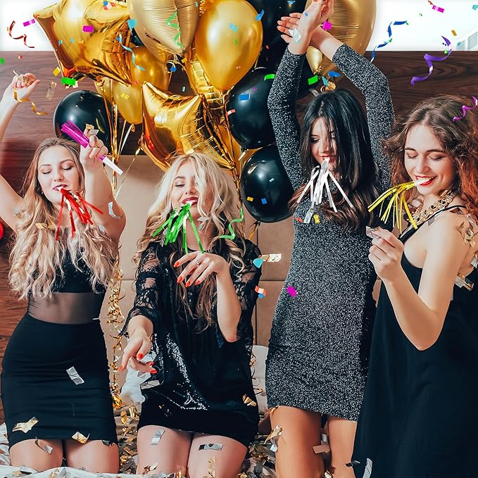 12 Pcs Glitter Noise Makers Metallic Fringed Party Blower for Adults Birthday Graduation New Years Party Favors Supplies (Green)