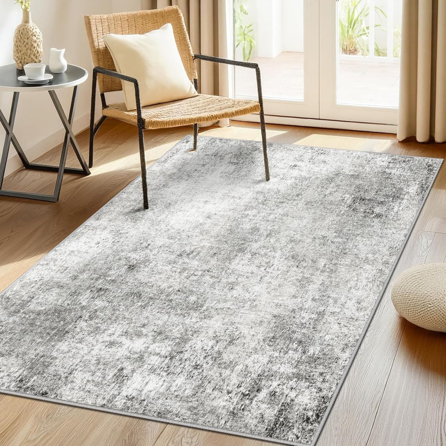 Washable Area Rugs 3'x5' Non-Slip Modern Abstract Soft for Living Room Entryway Bedroom Nursery, Print Pattern, Gray White Grey