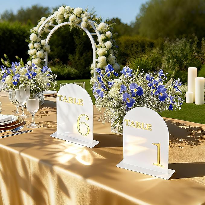 Arch Wedding Table Numbers 1-15 with Stands, 5" X 7" Double Sided Acrylic Wedding Sign Holders, Durable Non-Fading Table Number for Wedding Reception, Events, and Centerpieces