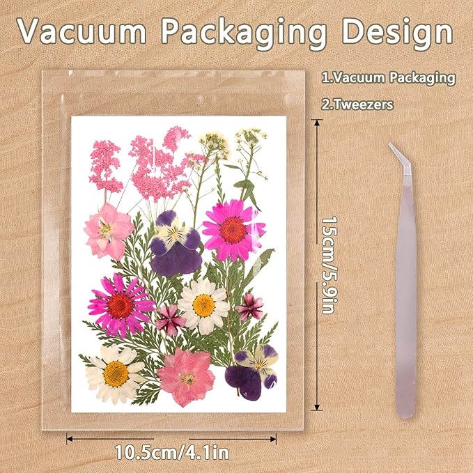 Dried Pressed Flowers for Resin Mold Dry Flower Real Leaves Bulk with Tweezers Natural Herbs Kit for Scrapbooking DIY Art Crafts Candle Jewelry Making Nails Floral Decoration