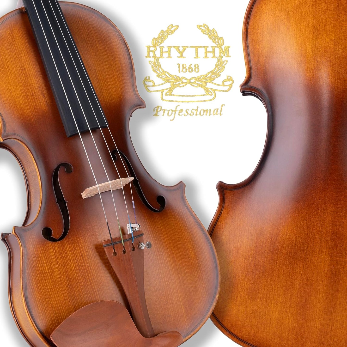 Rhythm Violin Set for Beginners,Acoustic Violins Starter Kit Package for Student,Beginners Fiddle with Hard Case, Rosin, Shoulder Rest, Bow, and Extra Strings (MATTE, Full)