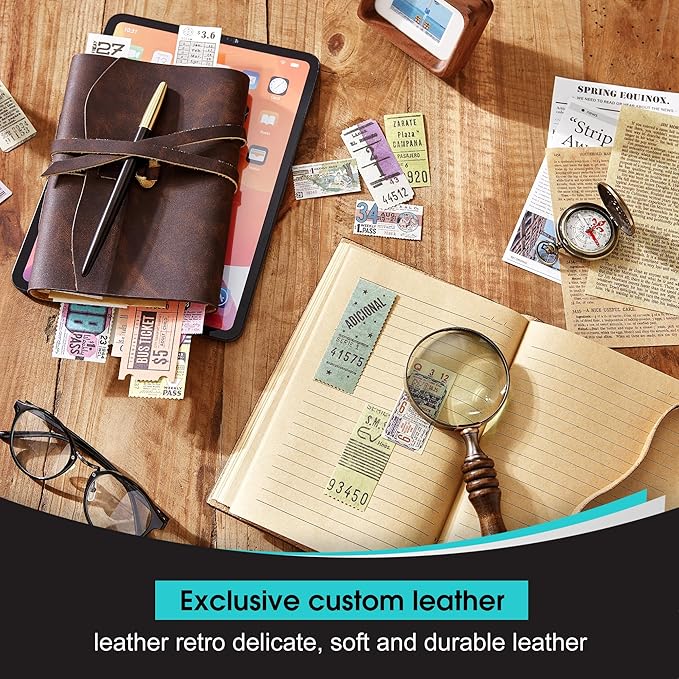 Leather Journal Notepad, Small Notebook 4.8x6.5 Inches, Mini Journal, Retro Premium Planner, Lined Diary Vintage Style, Ideal for Women and Men, Artists, Travelers, Dark Brown