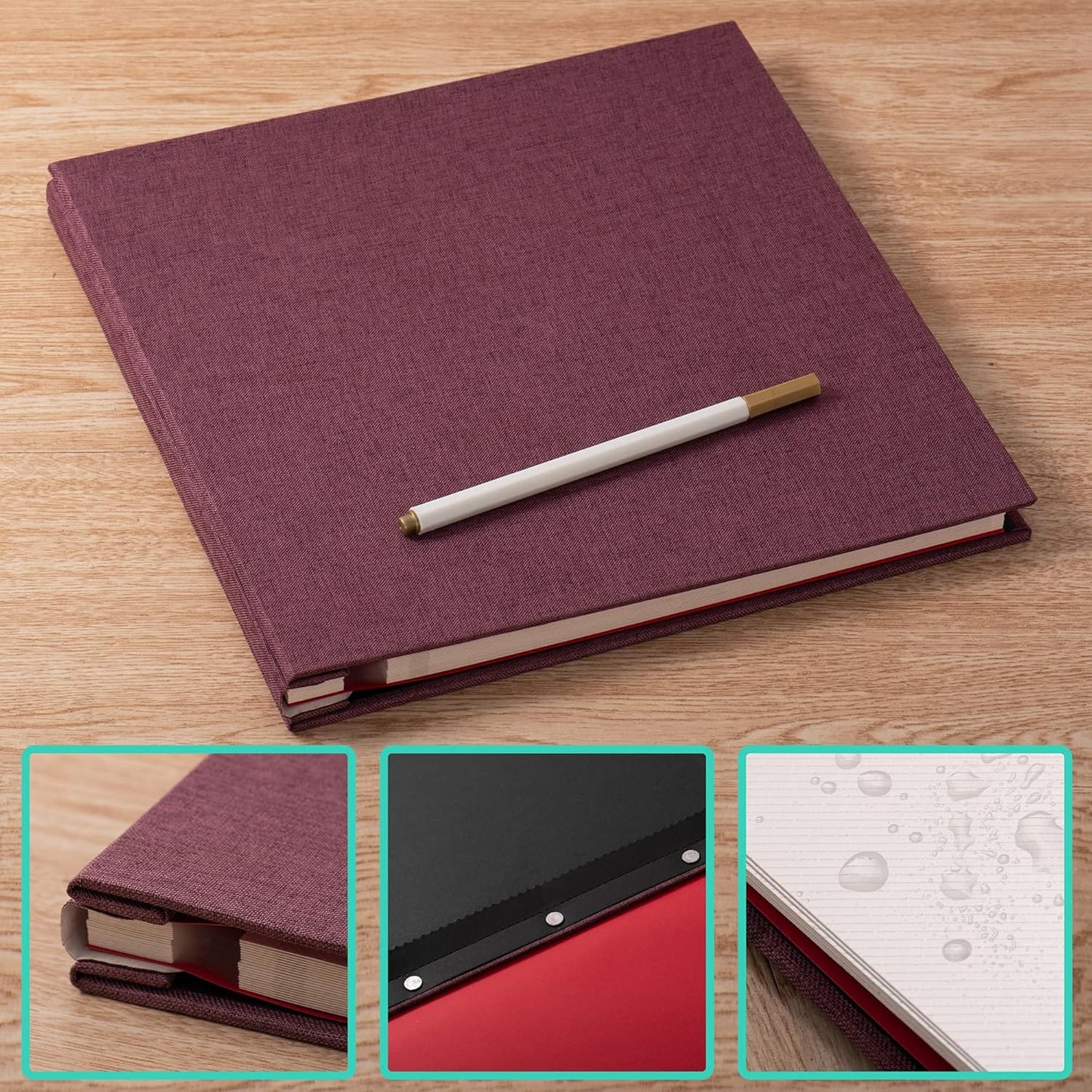 Photo Album Self Adhesive Scrapbook Album for 4×6 Pictures DIY Magnetic Linen Cover Album 15 Sheets/30 Blank Pages for Family Wedding, Birthday, Christmas, Anniversary (Purple)