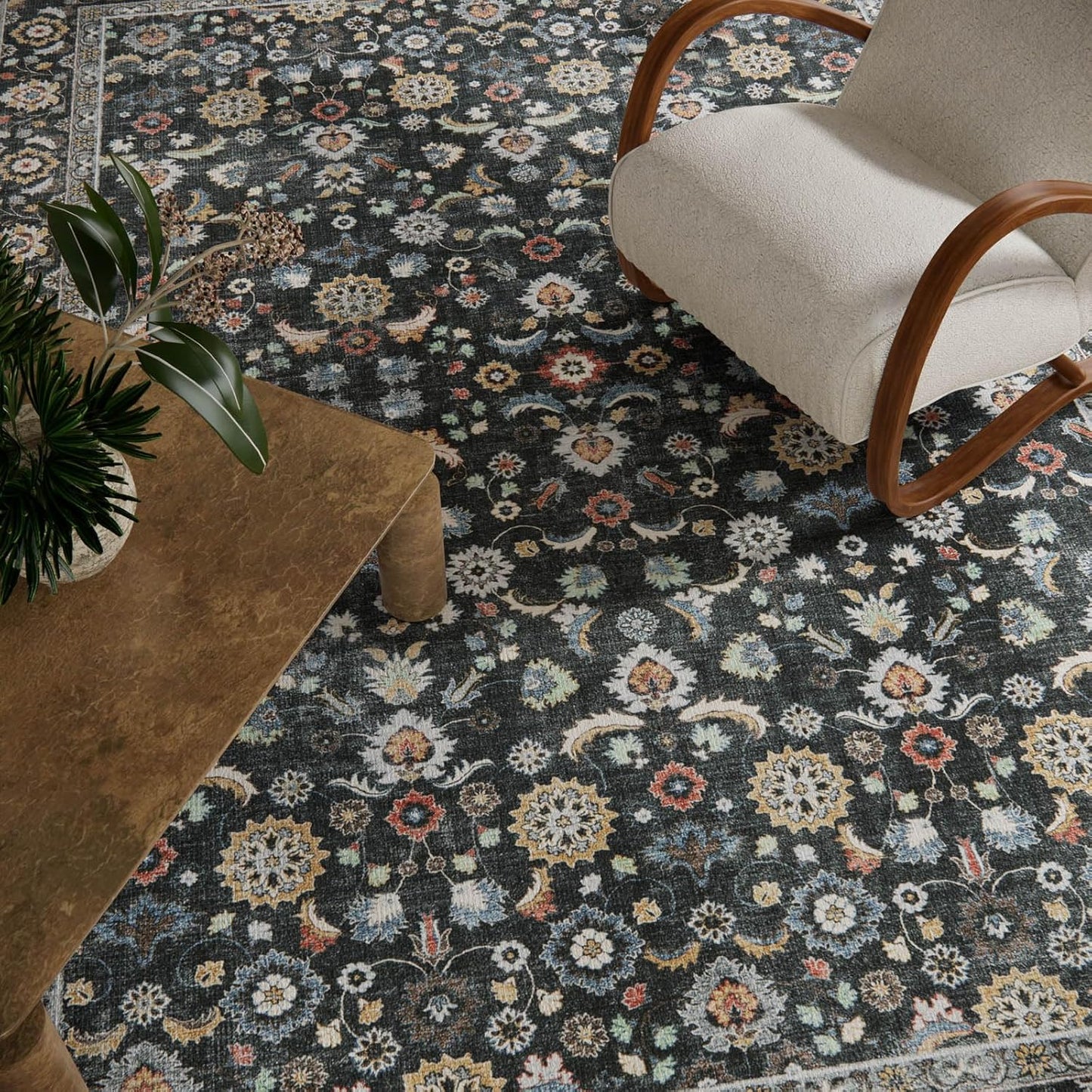 Washable Area Rugs for Living Room: 8x10 Bedroom Rug Vintage Boho Area Rug Stain Resistant Non Slip Low Pile Lightweight Soft Carpets for Living Room Dining Room Kitchen Nursery Kids Room Farmhouse