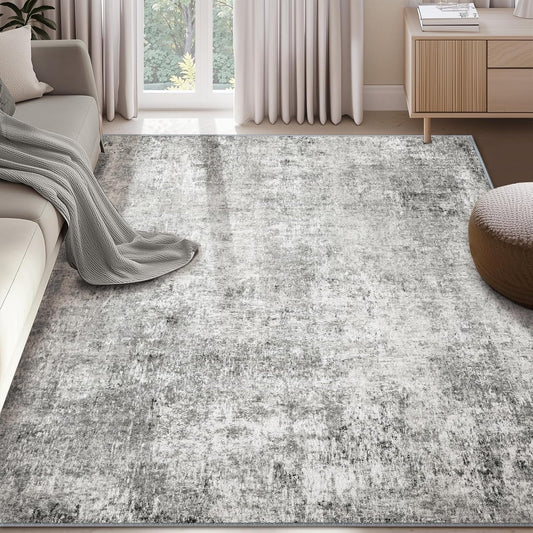 Washable Area Rugs 5'x8' Non-Slip Modern Abstract Soft for Living Room Entryway Bedroom Nursery, Print Pattern, Gray White Grey