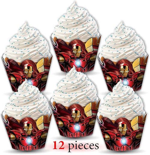 "Irn Man Cupcake Wrapper – Theme Birthday Party Supplies – Cartoon Inspired Cupcake Decoration Wraps for Birthday, Baby Shower, School Events, and Themed Parties"