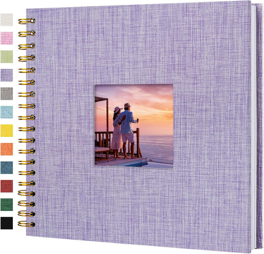 Scrapbook Photo Album Linen Cover, 10 x 10 Inch Hardcover Kraft White Pages Memory Book, for Travel Wedding Guest Book Christmas Baby Shower (20 Sheets/ 40 Pages,Purple)