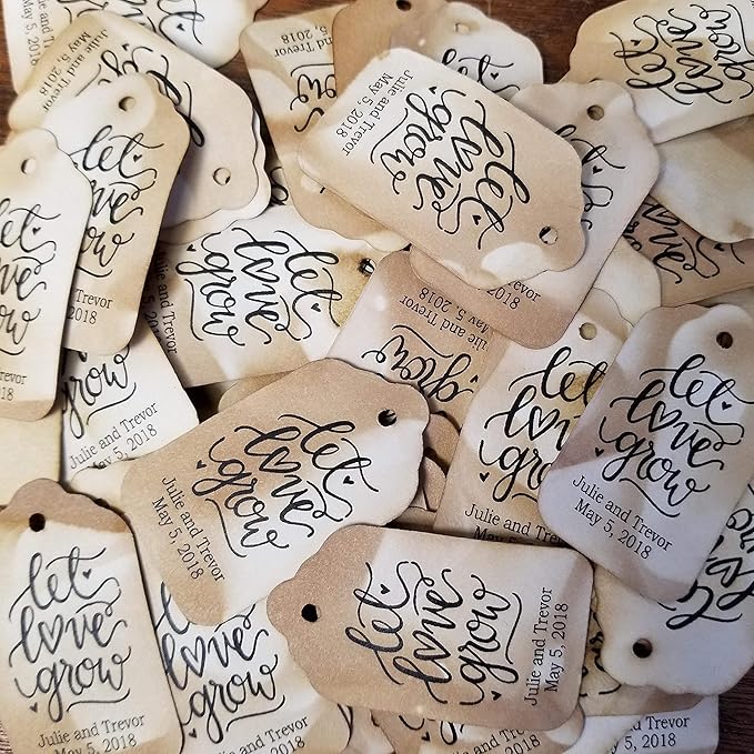 Let Love Grow Personalized CardStock Favor Tag Sets of 25 Tags (Small 2" x 1 1/8") Wedding Shower Baby