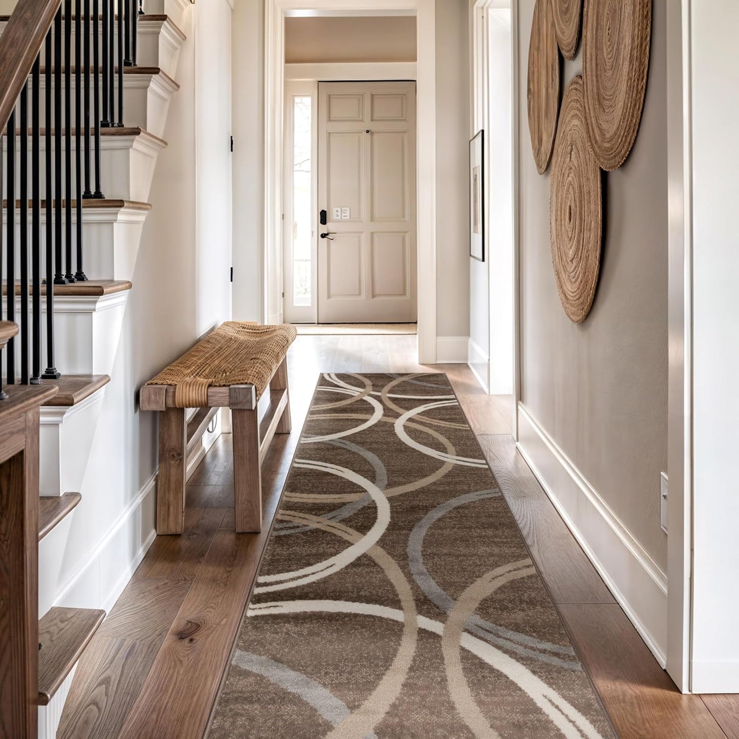 Rugshop Modern Wavy Circles Design Runner Rug 2'7" x 12' Brown