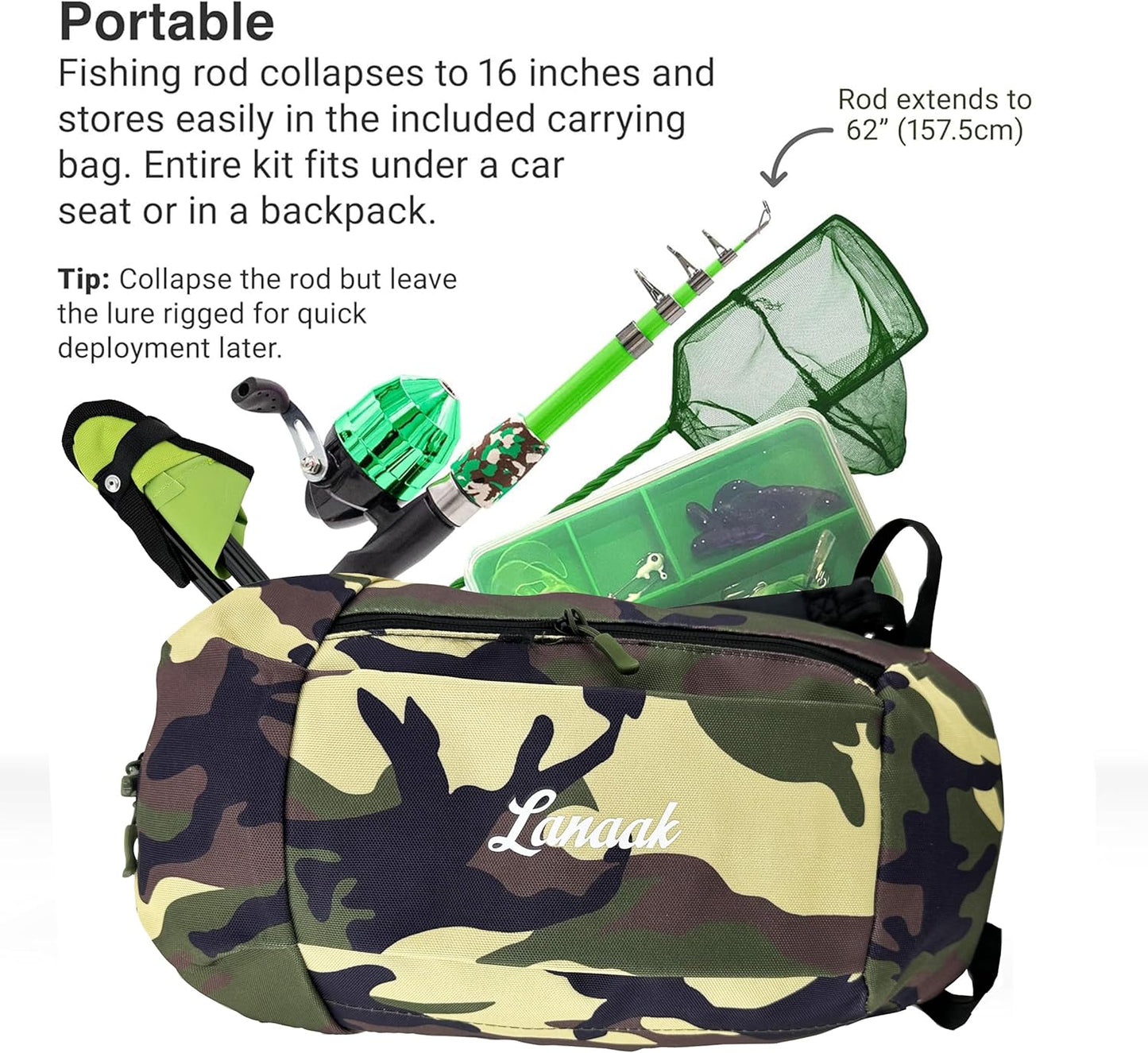 Kids Fishing Pole, Kids Portable Telescopic Fishing Rod Set, Tackle Box and Fishing Net Combo Kit, Kids Fishing Gear for Boys and Girls Age 5-10 and Youth