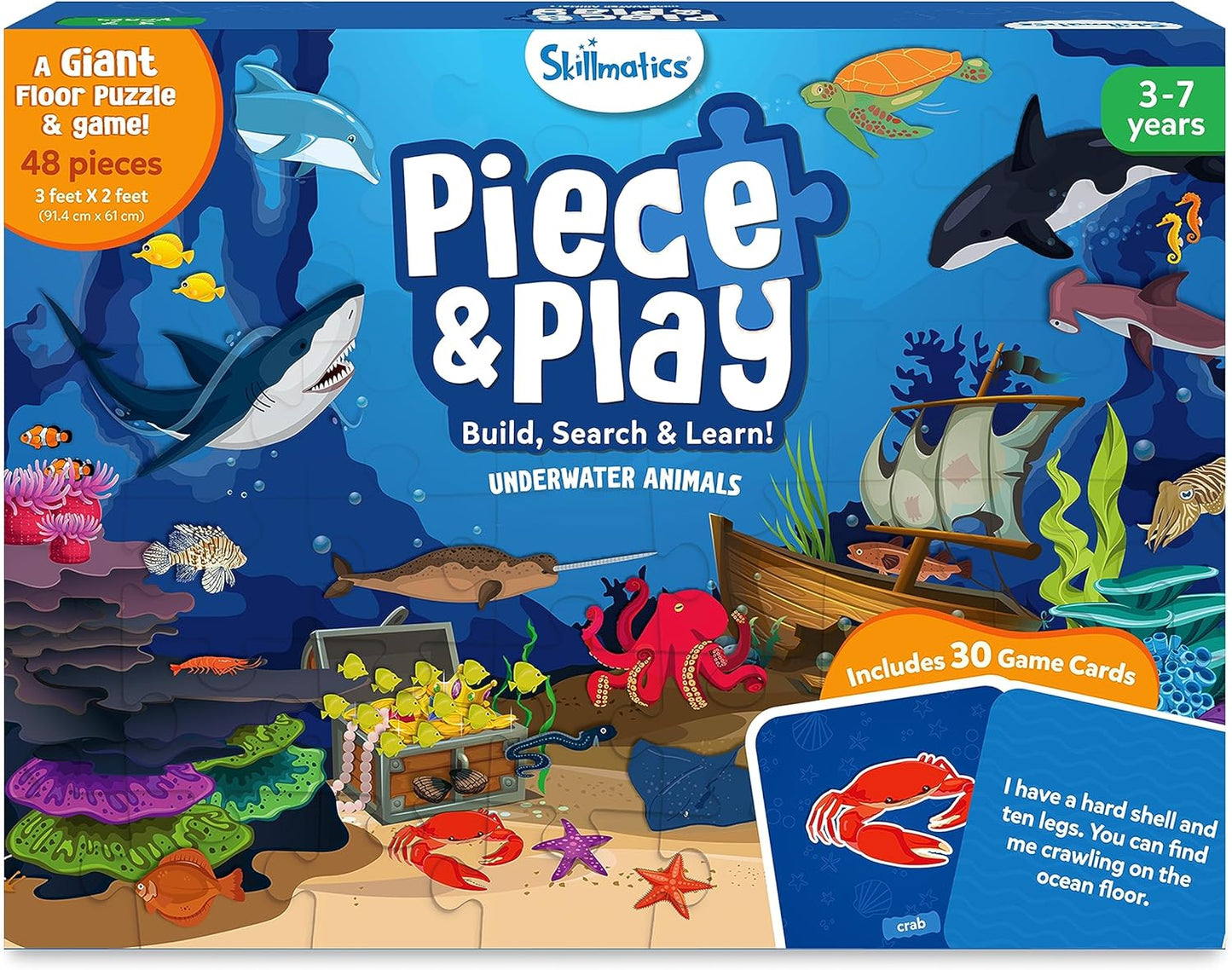 Skillmatics Floor Puzzle & Game - Piece & Play Underwater Animals, Jigsaw & Toddler Puzzles, Educational Toy, Gifts for Boys & Girls Ages 3, 4, 5, 6, 7 (48 Pieces, 2 x 3 feet)