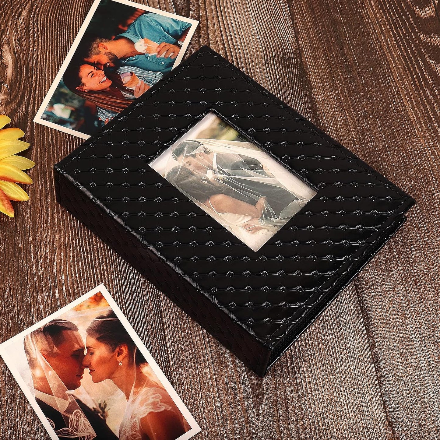 RECUTMS 4x6 Photo Album Can Hold 200 Photos Black Inner Page Button Grainy Leather Pocket Album Small Commemorative Photo Book 4x6 Valentine’S Day Gift Wedding Birthday Small Photo Albums (Black)