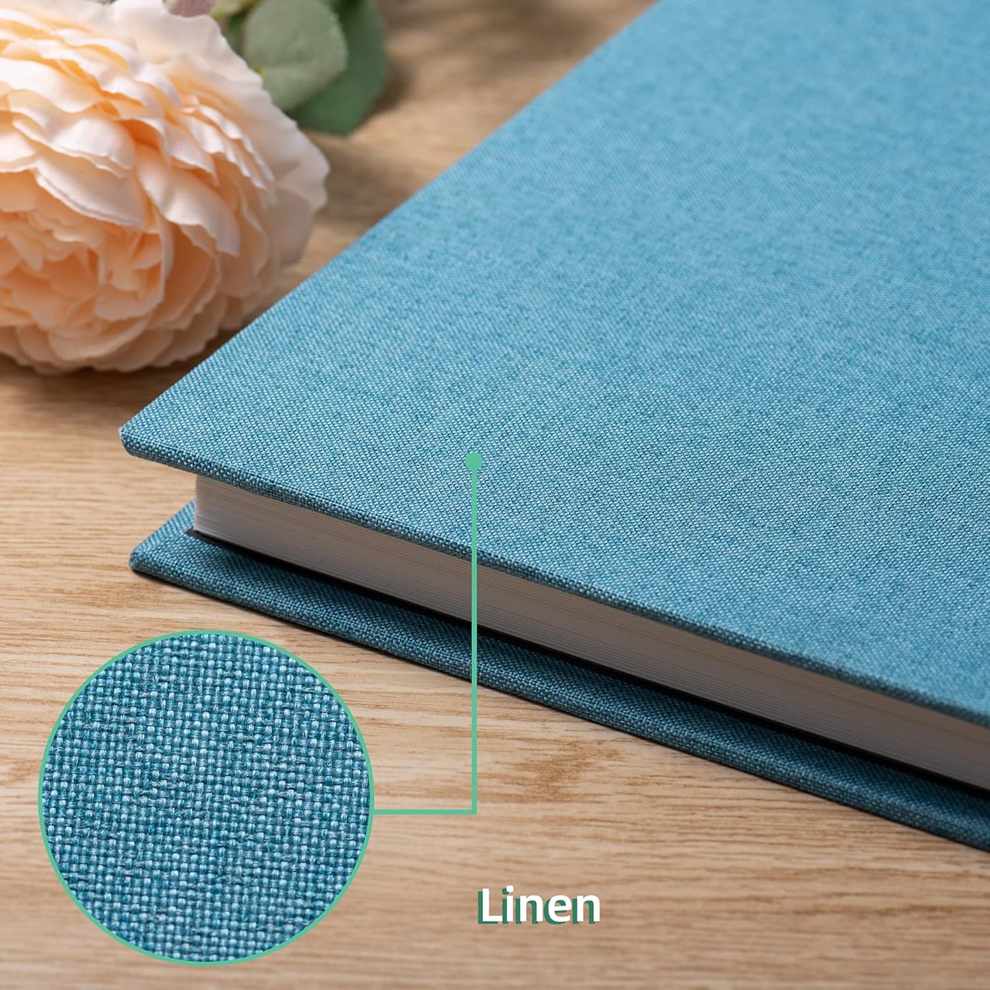 Large Photo Album Self Adhesive Scrapbook Album for 4×6 8×10 Pictures DIY Magnetic Linen Cover Album 60 Pages for Family Wedding Gifts with Metal Pen and Plastic Board