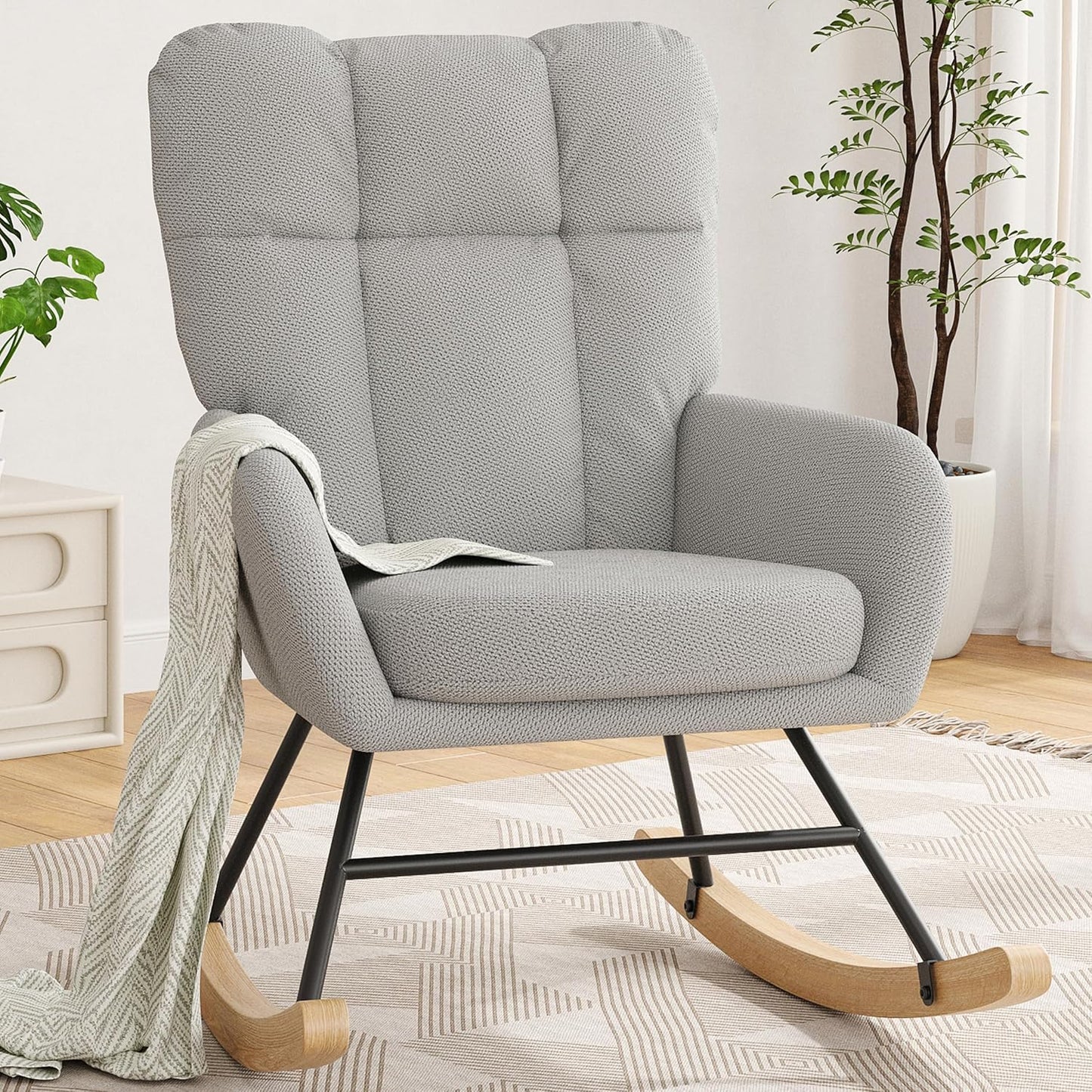 Rocking Chair Nursery, Teddy Baby Nursery Rocking Chairs, Modern Nursing Chair for Breastfeeding, Nursery Rocker for Small Spaces Indoor, Accent Glider Chairs for Living Room, Bedroom, Grey