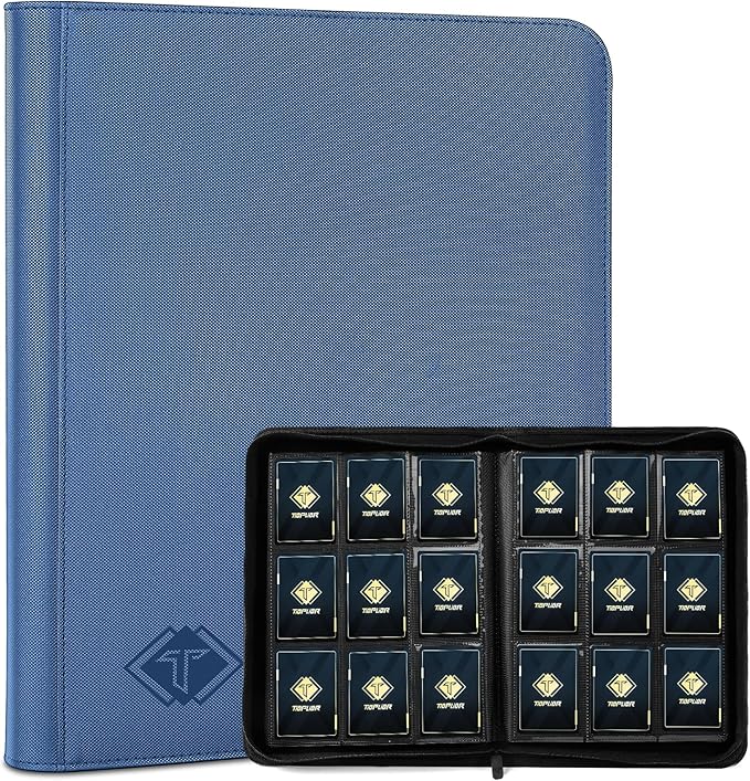 Trading Card Binder 9 Pocket, 432 Side-Loading TCG Album Folder Book Fit for MTG Baseball Football Sports Cards, Easy to Use Card Collection Binder with Zipper Blue