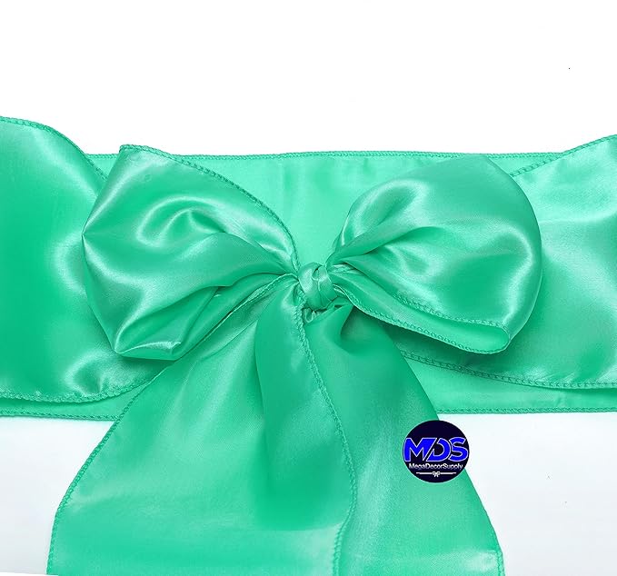 MDS Pack of 10 PCS Satin Chair Sashes Charmeuse Sateen Dining Chair Bows Ribbon Ties Back Sash for Wedding Party Birthday Home Hotel Restaurant Banquet Decoration (7 x 108 Inch, Mint)