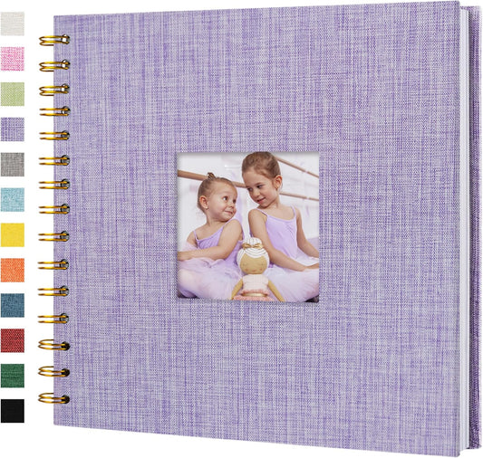 Scrapbook Photo Album Linen Cover, 8 x 8 Inch Hardcover Kraft White Pages Memory Book, for Travel Wedding Guest Book Christmas Baby Shower (20 Sheets/ 40 Pages,Purple)