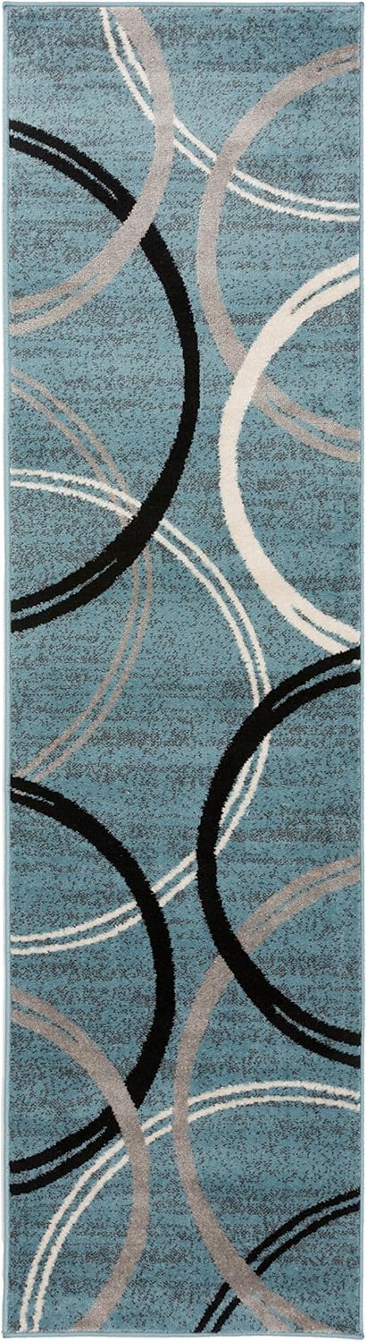 Rugshop Modern Wavy Circles Design Runner Rug 2'7" x 12' Blue