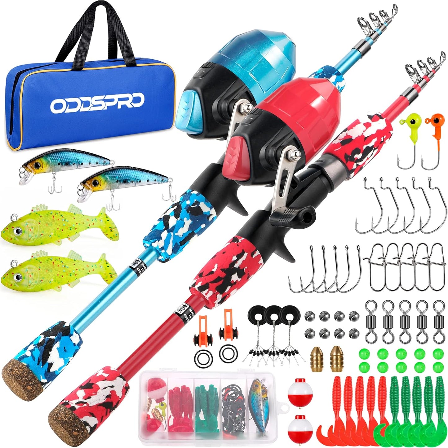 ODDSPRO Kids Fishing Pole Pink, Portable Telescopic Fishing Rod and Reel Combo Kit - with Spincast Fishing Reel Tackle Box for Girls, Youth