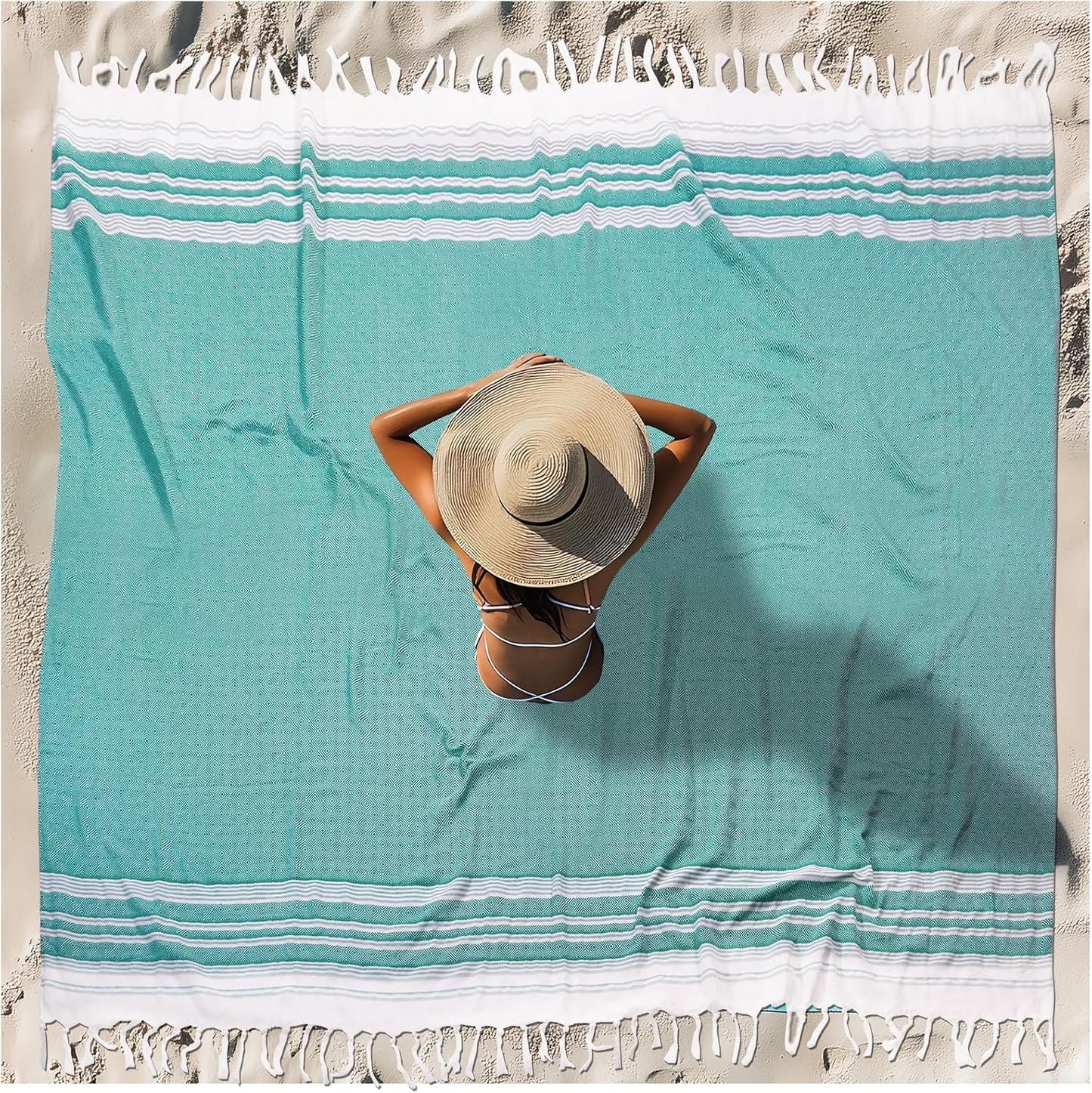 Oversized Turkish Beach Towel Blanket XXL Cotton Sandproof Towels Boho Woven Extra Large Big Sand Free Giant Throw Thick Blankets Huge Quilt XL Picnic Camping Necessities Cloud For Adult Gifts Teal