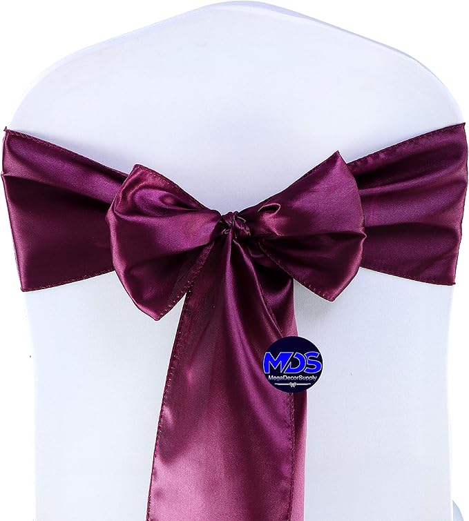 MDS Pack of 75 PCS Satin Chair Sashes Charmeuse Sateen Dining Chair Bows Ribbon Ties Back Sash for Wedding Party Birthday Home Hotel Restaurant Banquet Decoration (7 x 108 Inch, Eggplant)