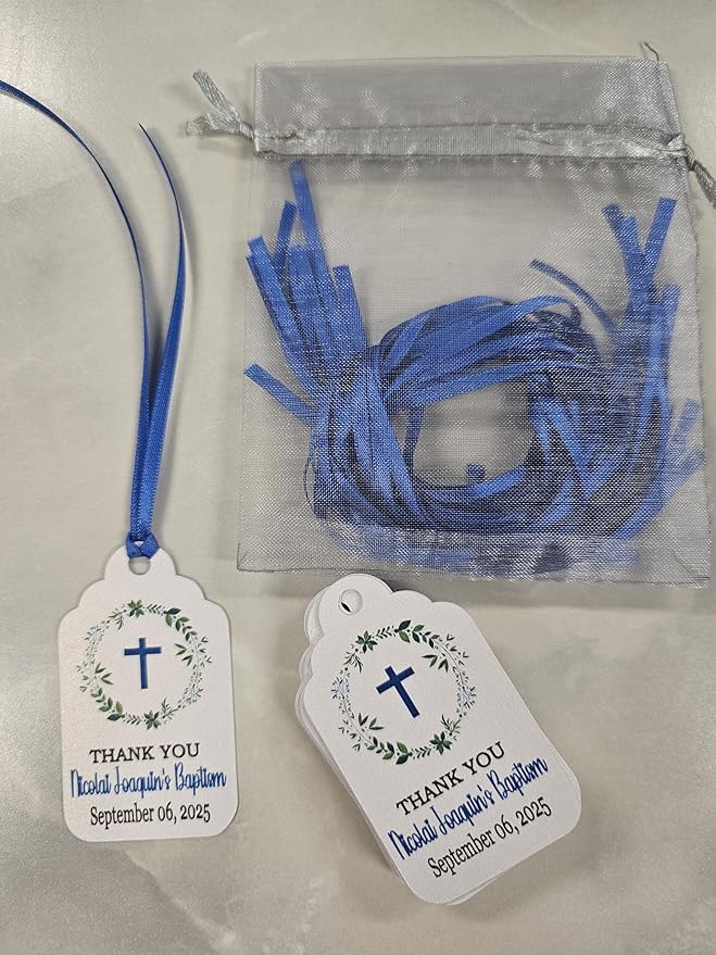 Mi Bautizo Baptism Christening Personalized Thank You Tags 20 pcs - More Colors Available (White/Blue)