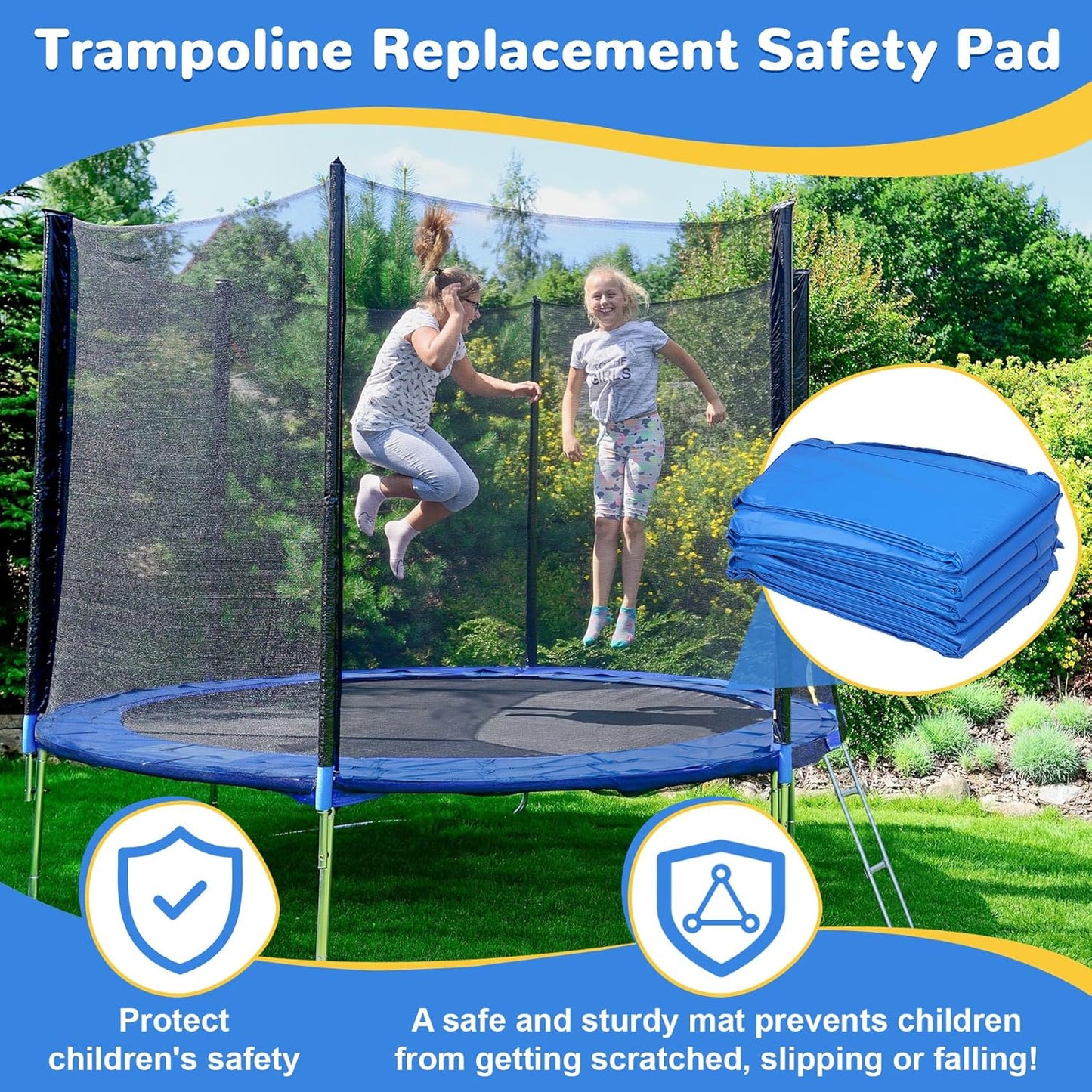 Trampoline Safety Pad 12FT 14FT Replacement Pad Safety Spring Cover, Waterproof Accessory, Round, Blue (Mat Only)