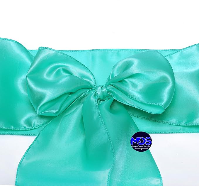 MDS Pack of 75 PCS Satin Chair Sashes Charmeuse Sateen Dining Chair Bows Ribbon Ties Back Sash for Wedding Party Birthday Home Hotel Restaurant Banquet Decoration (7 x 108 Inch, Sea Green)