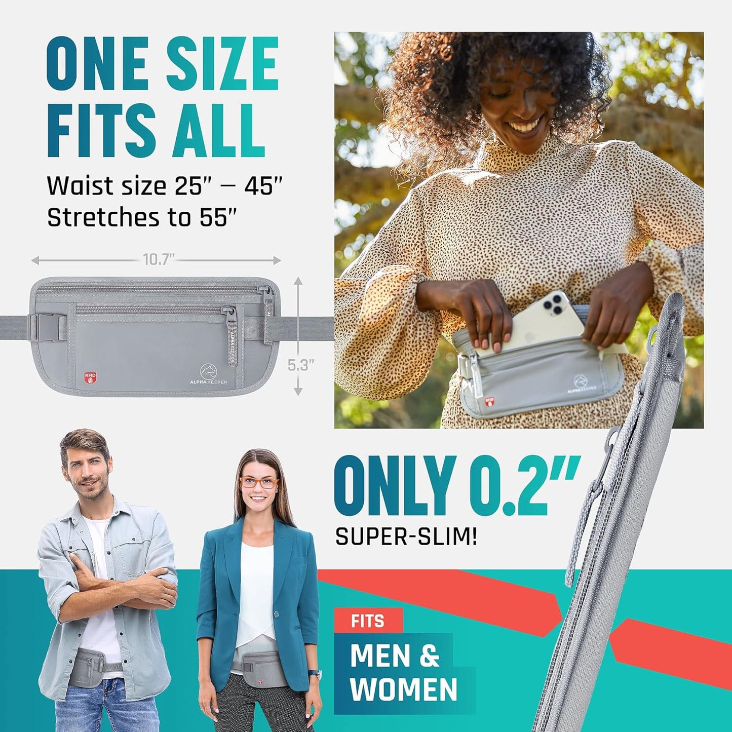 Hidden Money Belt for Travel for Men, Waist Wallet Anti Theft, RFID Passport Holder For Travel Men Or Women, Money Pouch, RFID Passport Holder