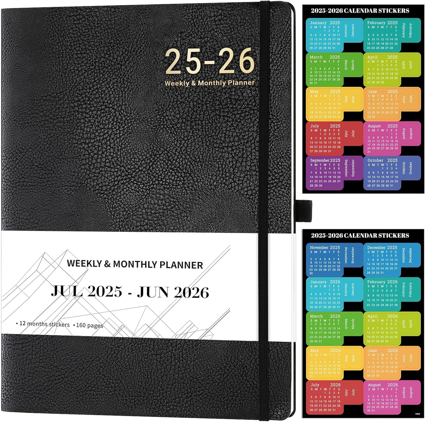 Planner 2025-2026 - JUL 2025 - JUN 2026, Planner Weekly and Monthly, Academic Planner 2025-2026, 8.5" x 11", Leather Cover Planners with Thick Paper, Back Pocket with Notes Pages, Black