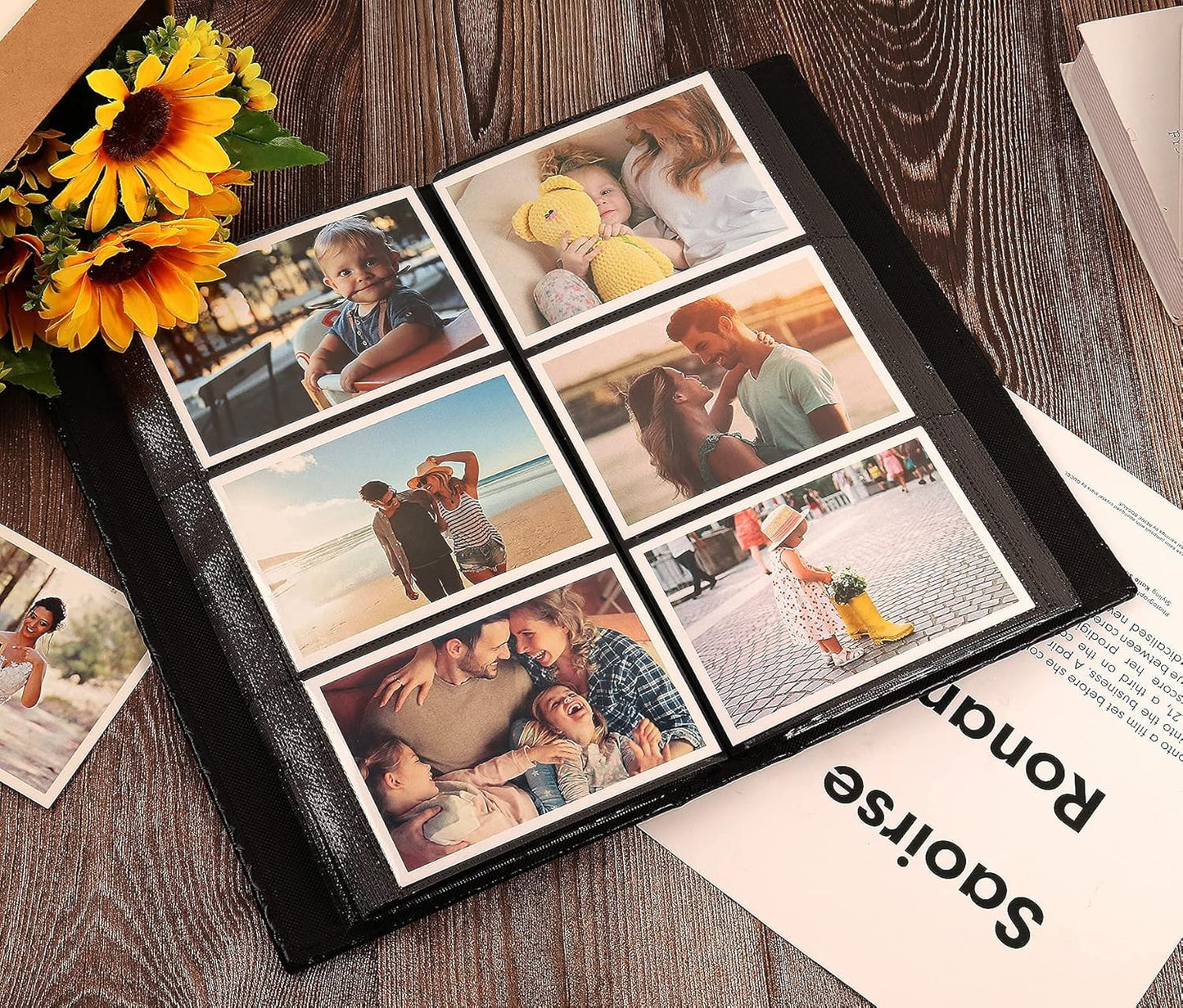 RECUTMS Leather Photo Album 4x6 Can Hold 300 Family Wedding Anniversary Baby Holiday Photos Black Inner Page Picture Album Couple Photo Collection Book Family Growth Commemorative Book（Pink）