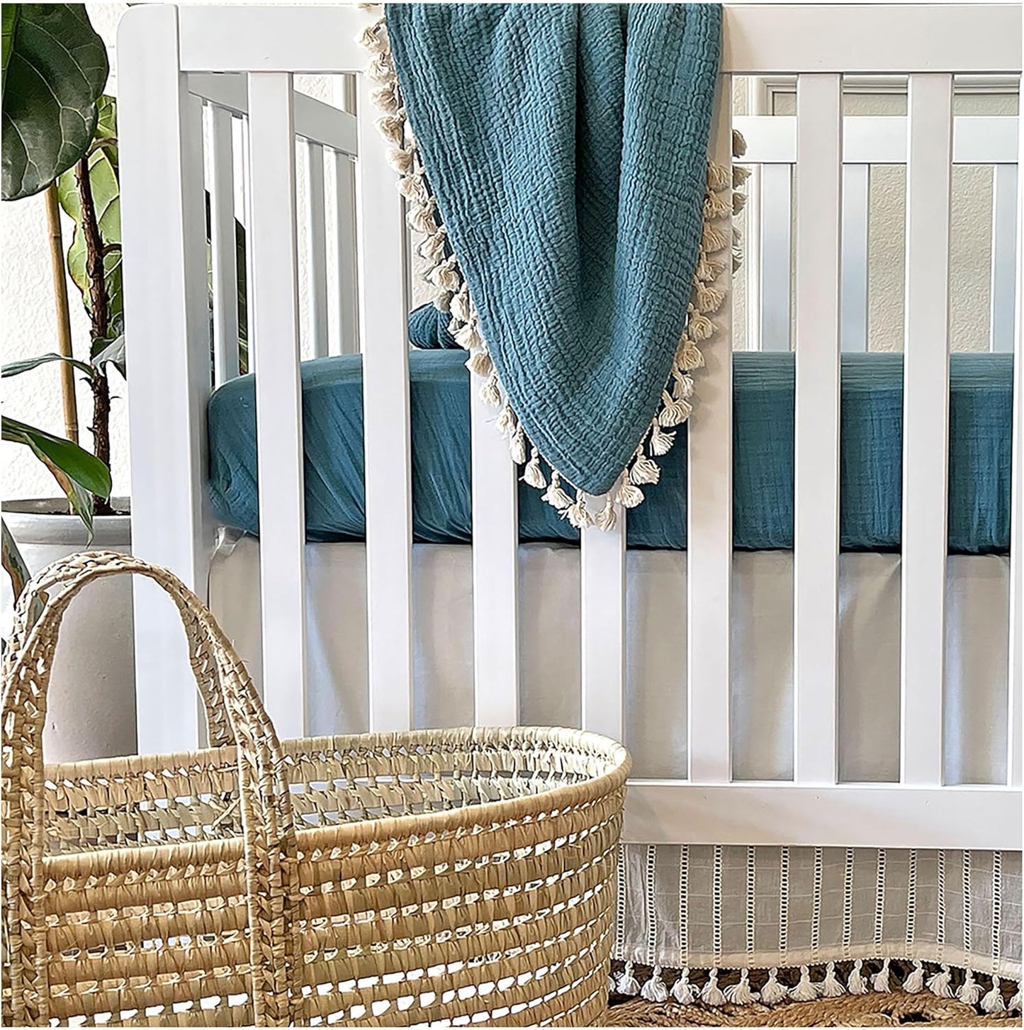 Crane Baby Muslin Swaddle Blanket, Soft Cotton Lightweight Nursery and Stroller Blanket for Baby Boys & Girls, Riverstone, 30" x 40"