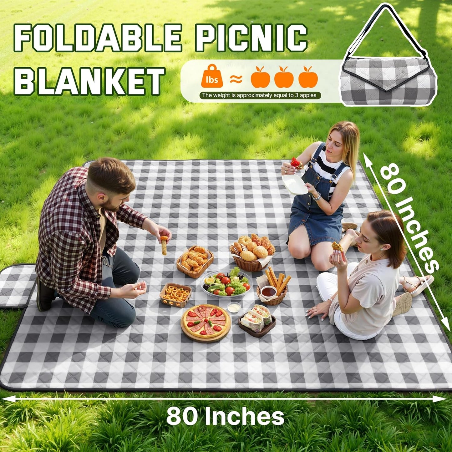 TigeJoy Extra Large Picnic Blanket Waterproof Foldable 80''x80'', Outdoor Picnic Mat Beach Blanket Sandproof for Park, Grass, Travel, Hiking, Camping Essentials, Gingham Picnic Blanket