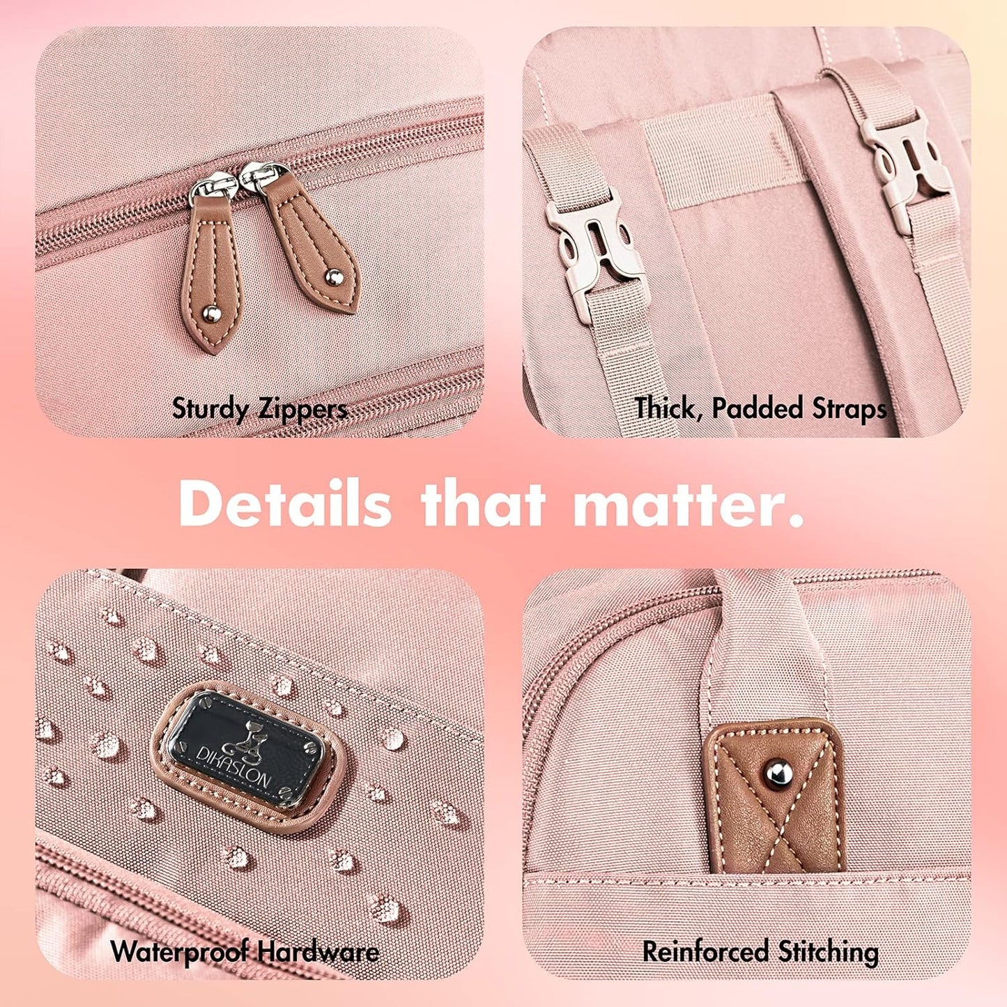 Dikaslon Diaper Bag Backpack with Portable Changing Pad, Pacifier Case and Stroller Straps, Large Unisex Baby Bags for Boys Girls, Multipurpose Travel Back Pack Moms Dads, Pink