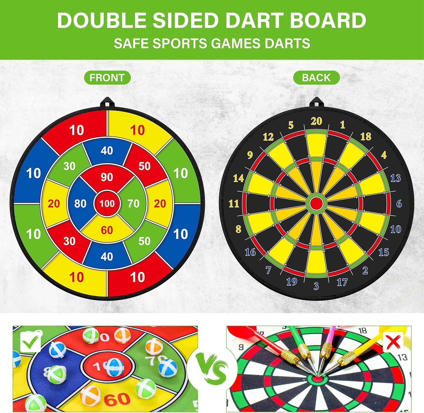 Large Dart Board for Kids, Kids Double-Sided Dart Board with Sticky Balls and Darts, Indoor/Outdoor Sport Fun Party Play Game Toys, Gifts for 3 4 5 6 7 8 9 10 11 12 Year Old Boys Girls