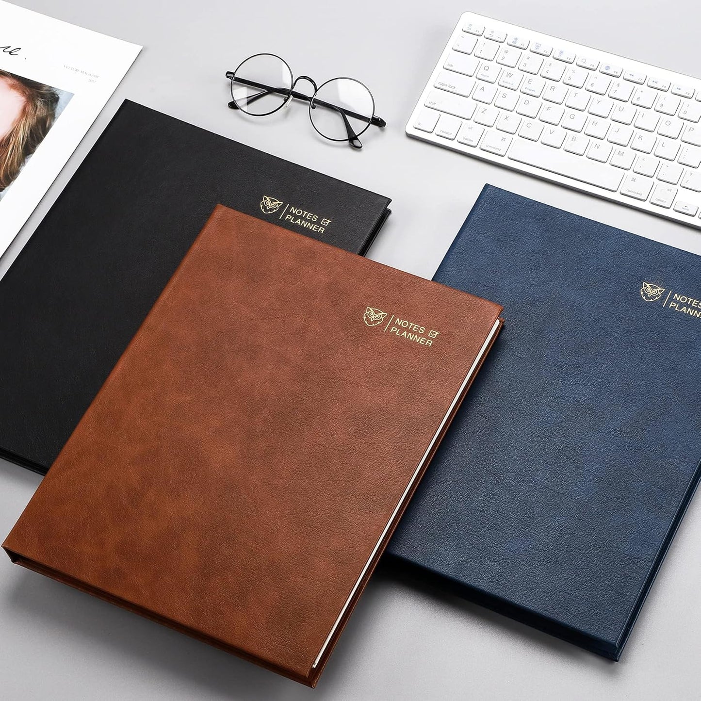 EMSHOI Undated Daily Planner - A4 Large to Do List Notebook Appointment Book for Productivity Time Management, with Hourly Planner Refills, Hardcover Binder Leather Journal - 240 Pages, 8.5x11