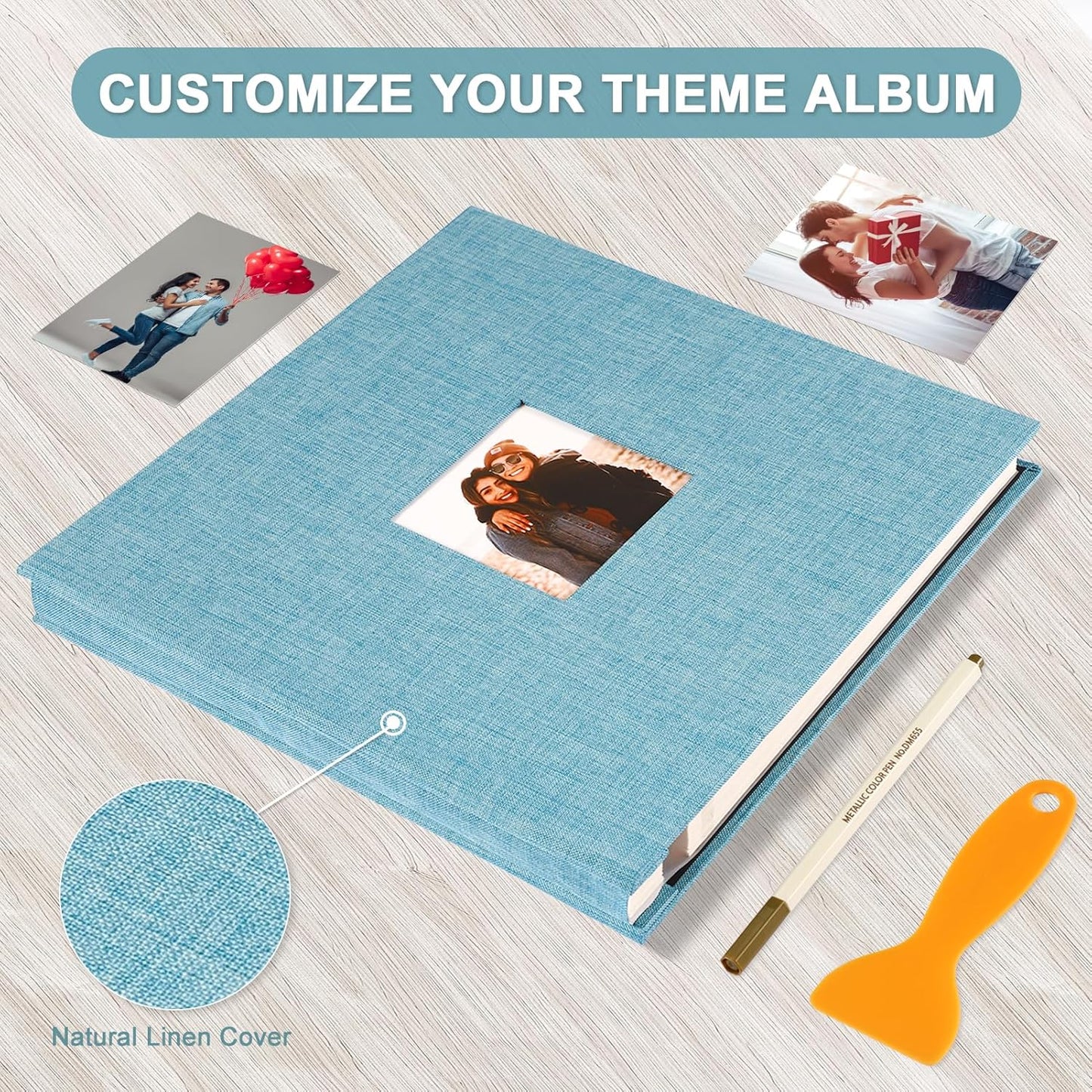 Photo Album Self Adhesive Pages Scrapbook Magnetic Photo Albums for 4x6 5x7 8x10 Pictures Sticky Pages Books for Baby Family Wedding 13.2x12.8 LightBlue 40 Pages