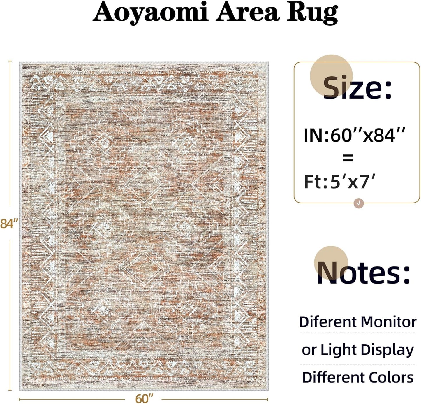 Moroccan Large Area Rug 5x7 - Soft Machine Washable Geometric Boho Distressed Farmhouse Rug Morden Stain Resistant Indoor Floor Carpet for Bedroom Dining Table Nursery Home Office (5 x 7, Brown)