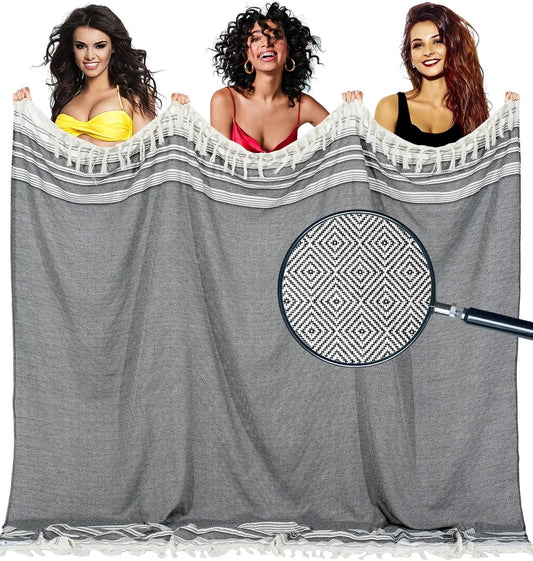 Oversized Turkish Beach Towel Blanket Cotton Giant XL Sandproof Towels Huge Linen XXL Extra Large Big Throw Quilt Blankets for Adults Cloud Travel Camping Glamping Accessories Essentials