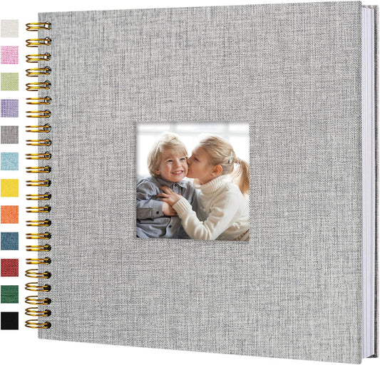 Scrapbook Photo Album Linen Cover, 12 x 12 Inch Hardcover Kraft White Pages Memory Book, for Travel Wedding Guest Book Christmas Baby Shower (40 Sheets/ 80 Pages,Grey)